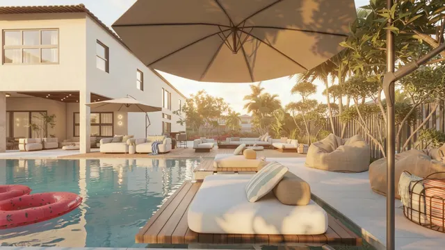 Render of the Arrivabene backyard, view 06 (floating bed)