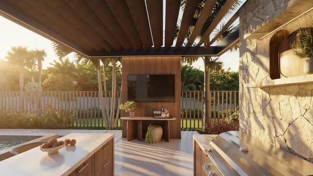 Render of the Arrivabene backyard, view 11 (tv wall)